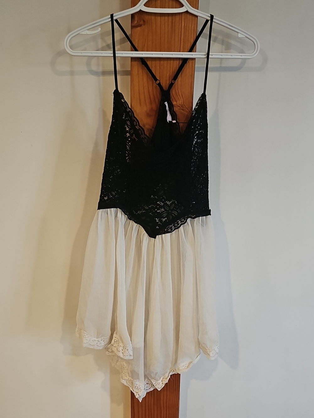 Urban Outfitters Black Lace & Cream Chiffon Camisole Dress